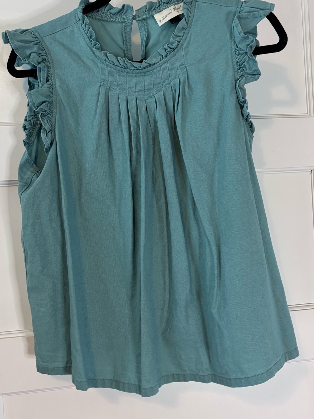 American Threads Teal Ruffle-Sleeve Pintuck Tank